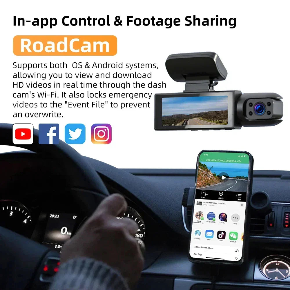 1080P WiFi Dual Dash Cam Front Interior Car Camera Black